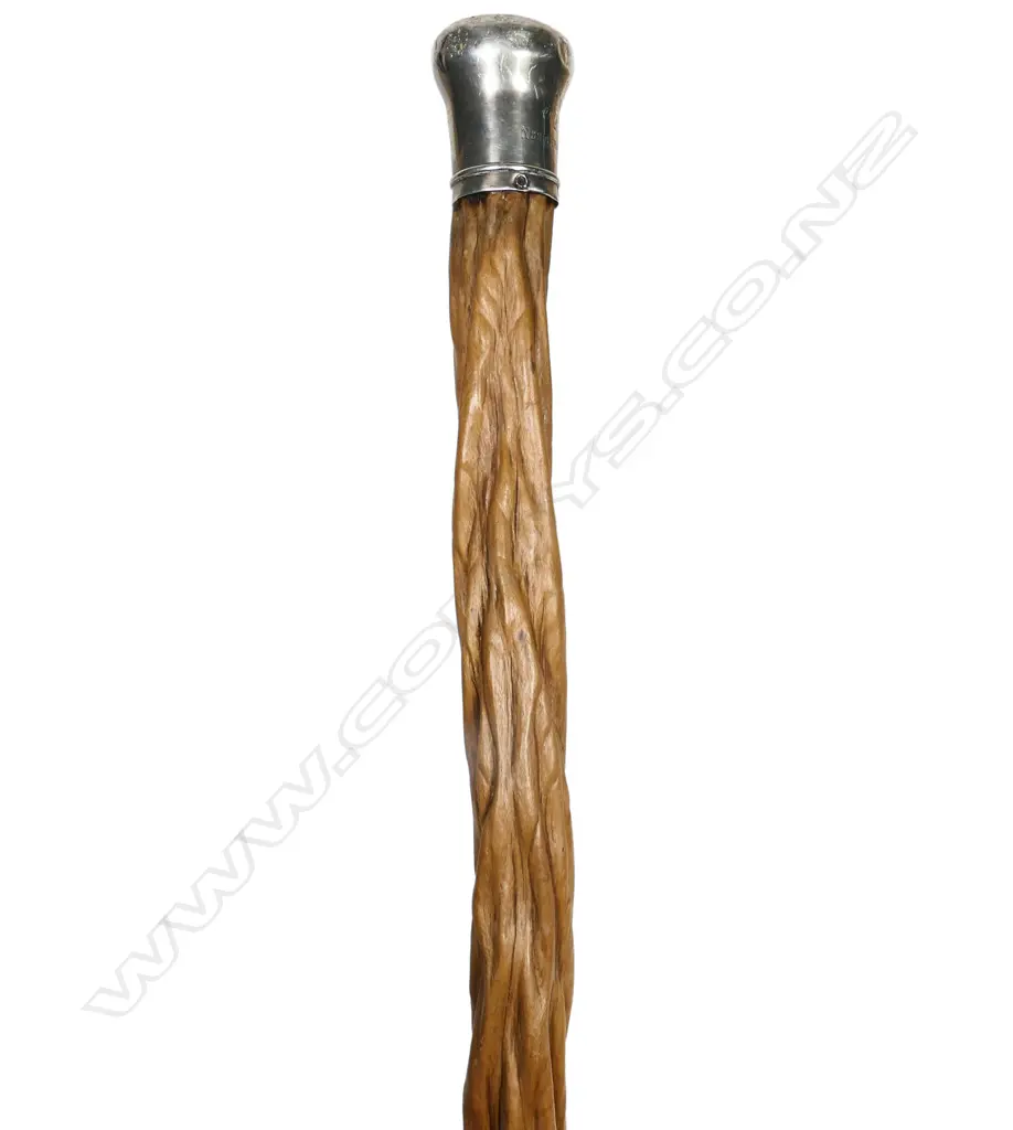A pair of Frank Hyams (Dunedin) silver and greenstone walking stick end, Image 1++